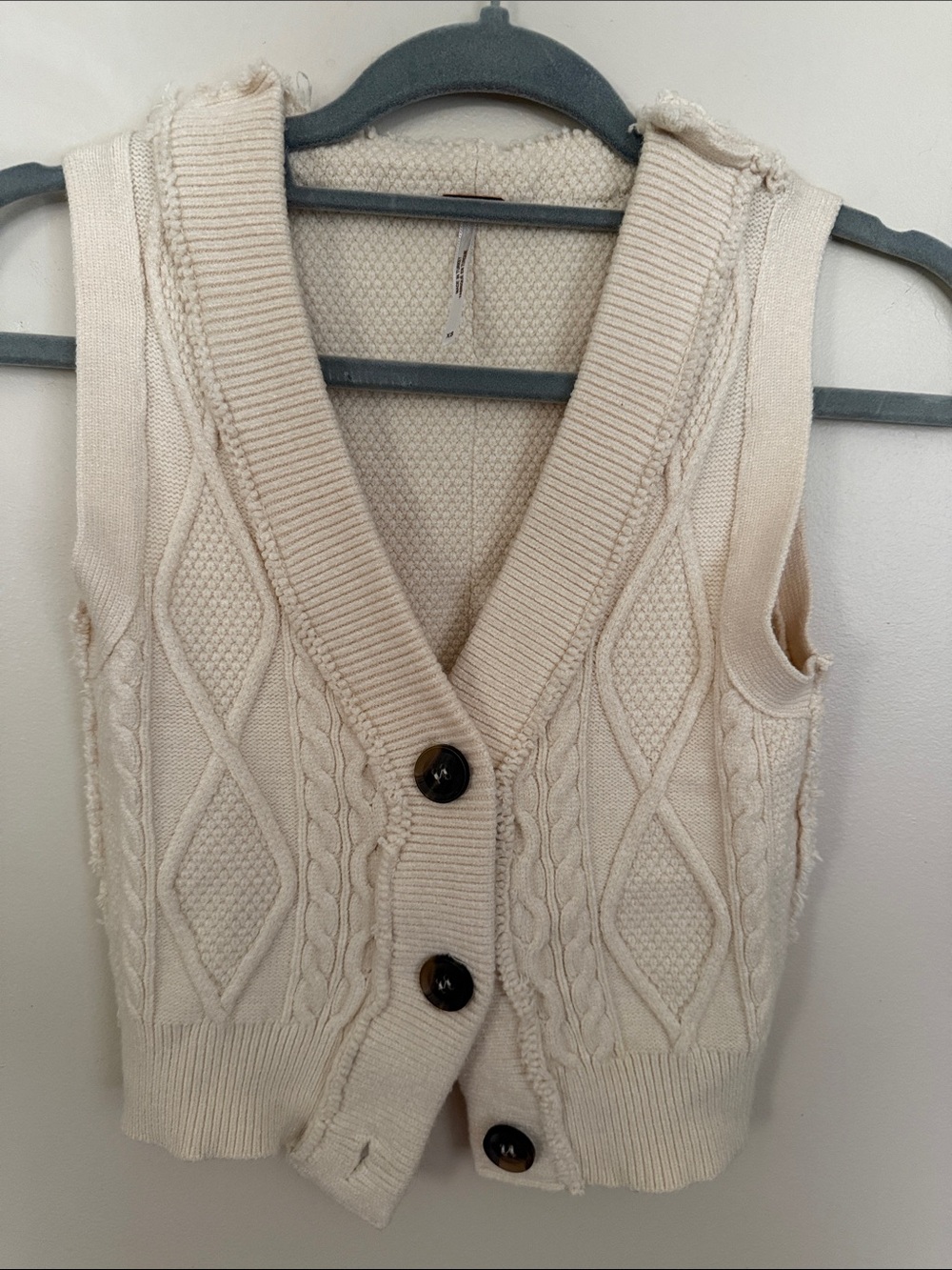 Free People Cream Cable Knit Button-Front Sweater Vest